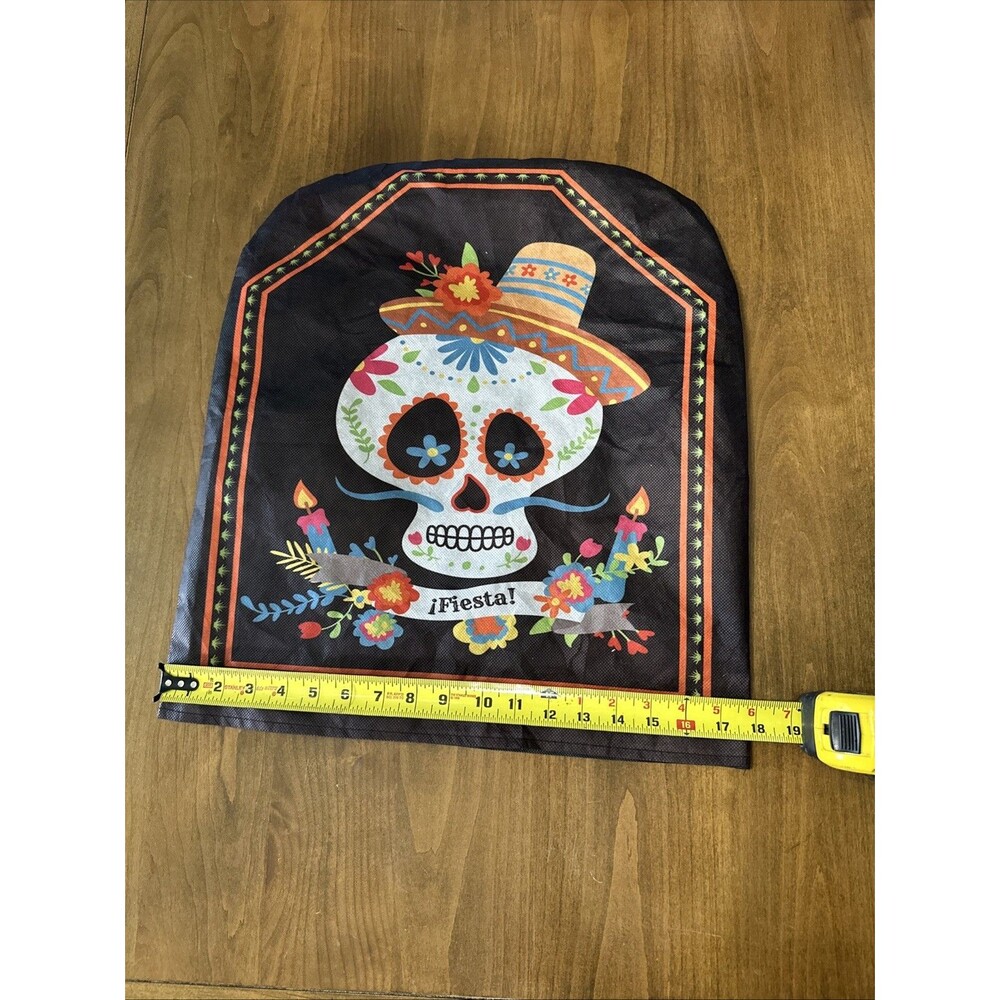 Sugar Skull Diade Muertos Slip Over Chair Back Covers Day Of The Dead Reusable - Picture 9 of 12